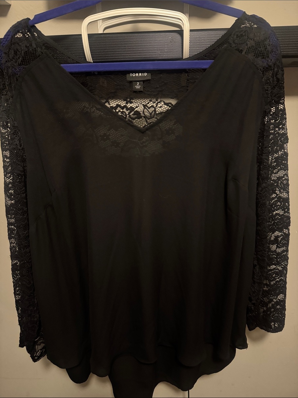 torrid Black V-Neck Top with Lace Sleeves